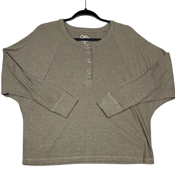 Chaser x Anthropologie Olive Waffle Knit Henley Top – Size Small - Picture 2 of 5